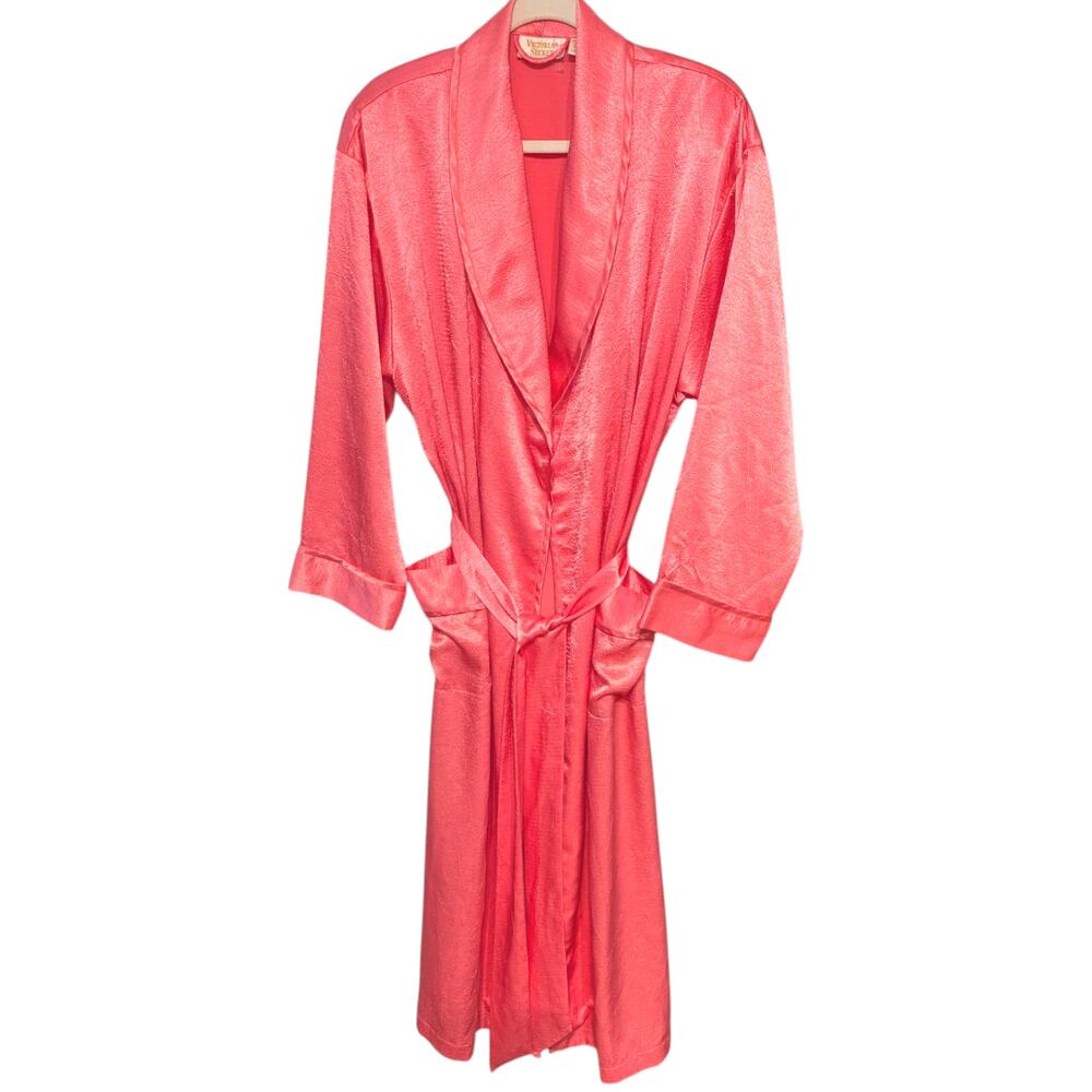 Vtg Victoria's Secret Gold Label Satin Robe with Sash Belt Pink M/L